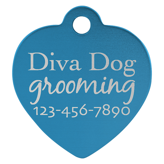 Blue Engravable Anodized Aluminum Heart Pet Tag - 1" x 1"