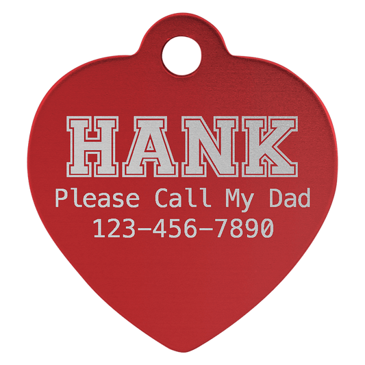 Red Engravable Anodized Aluminum Heart Pet Tag - 1" x 1"