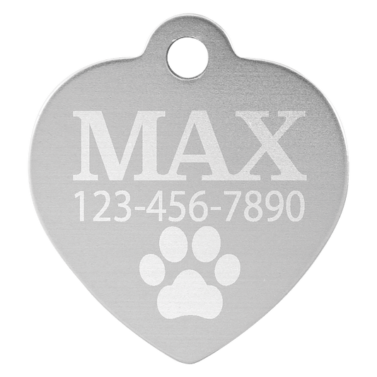 Silver Engravable Anodized Aluminum Heart Pet Tag - 1" x 1"