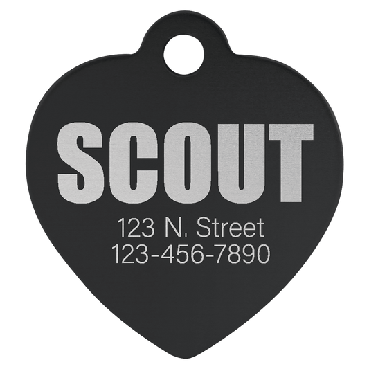 Black Engravable Anodized Aluminum Heart Pet Tag - 1 1/4" x 1 1/4"