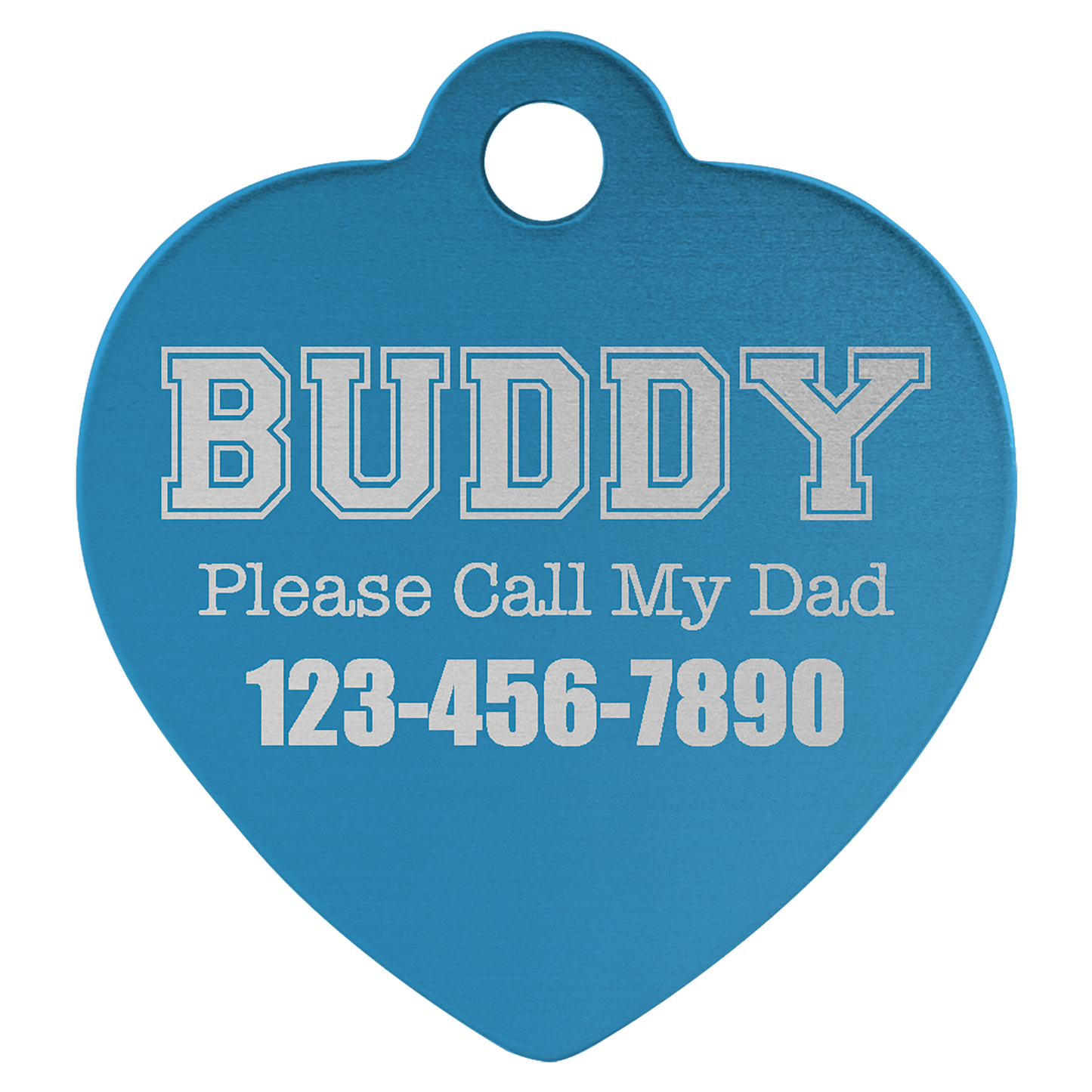 Blue Engravable Anodized Aluminum Heart Pet Tag - 1 1/4" x 1 1/4"