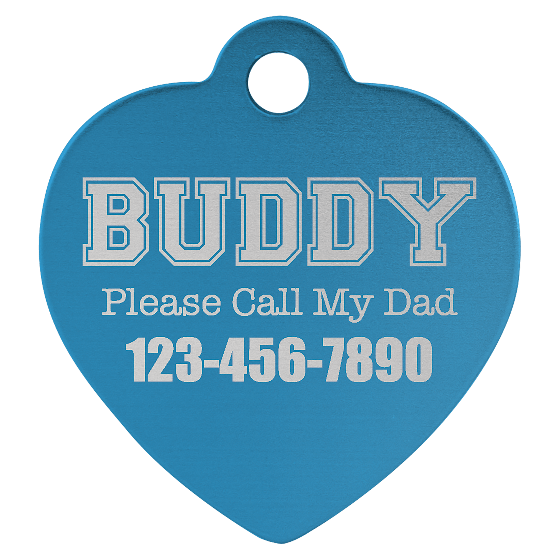 Blue Engravable Anodized Aluminum Heart Pet Tag - 1 1/4" x 1 1/4"