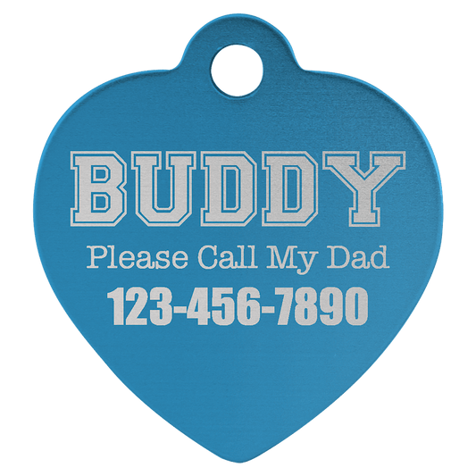 1 1/4" x 1 1/4" Blue Laserable Anodized Aluminum Heart Pet Tag