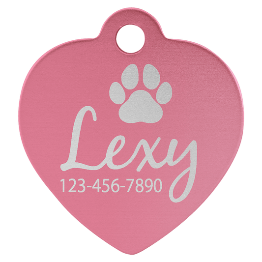 Pink Engravable Anodized Aluminum Heart Pet Tag - 1 1/4" x 1 1/4"