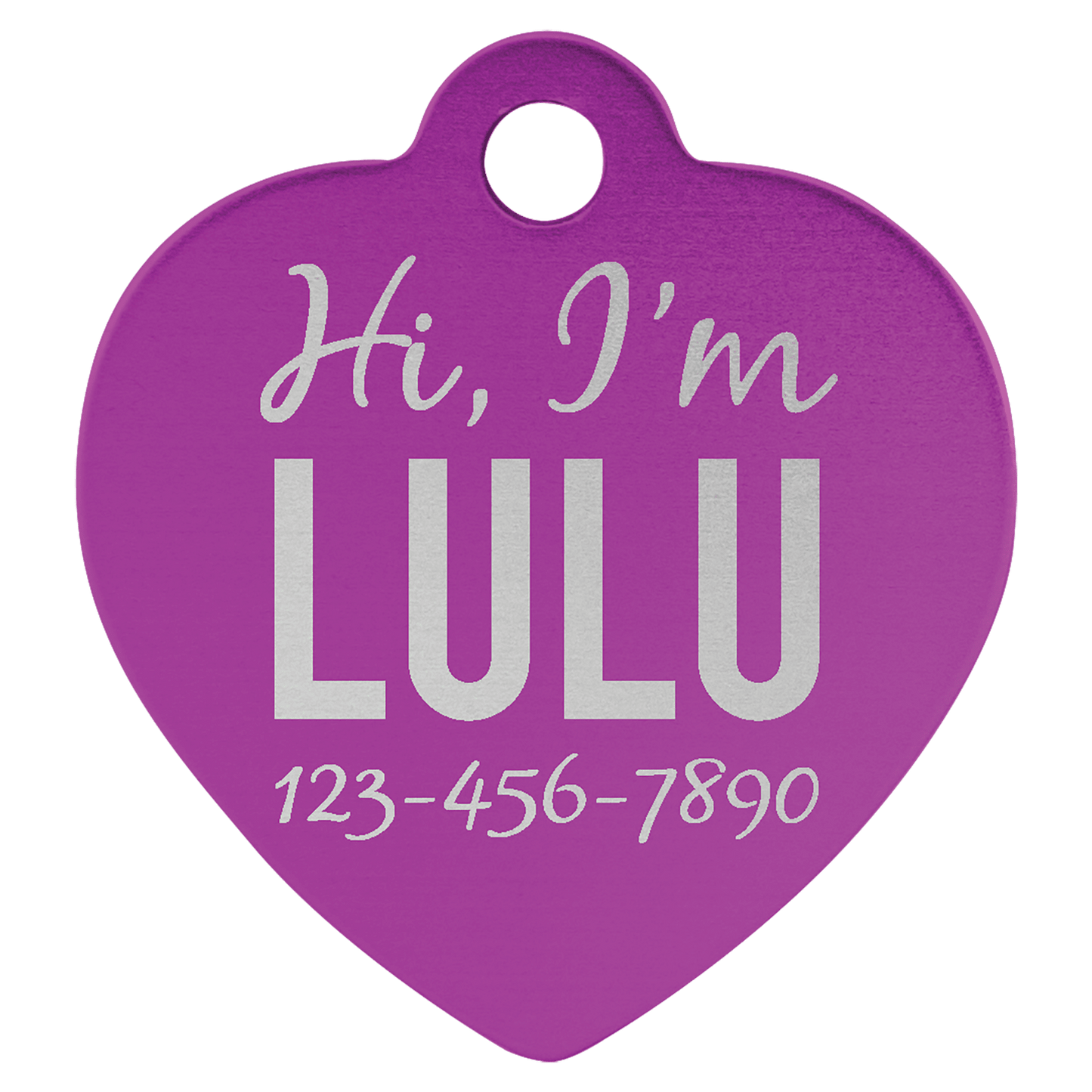 Purple Engravable Anodized Aluminum Heart Pet Tag - 1 1/4" x 1 1/4"