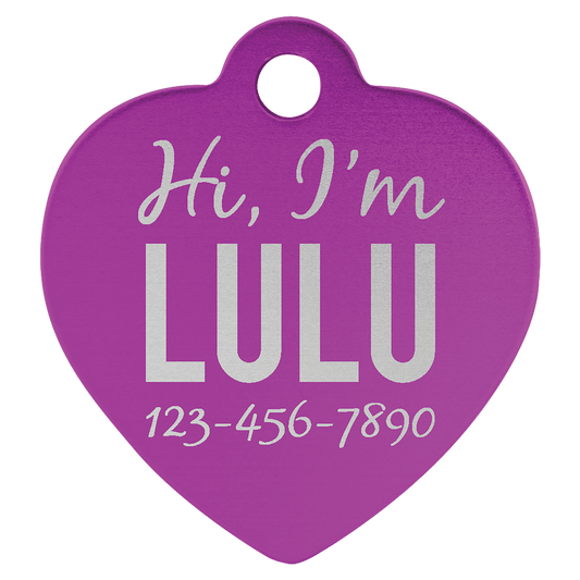 Purple Engravable Anodized Aluminum Heart Pet Tag - 1 1/4" x 1 1/4"