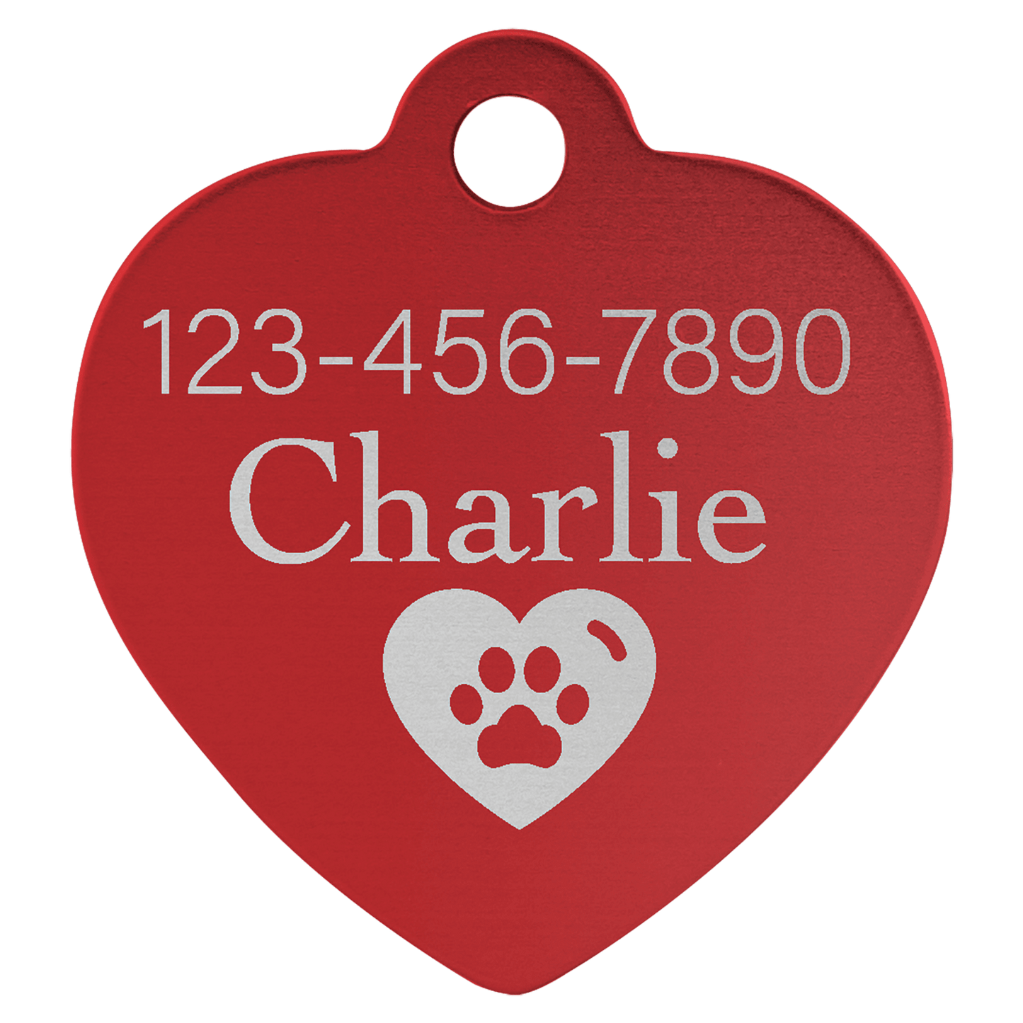 Red Engravable Anodized Aluminum Heart Pet Tag - 1 1/4" x 1 1/4"