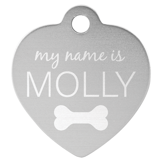 Silver Engravable Anodized Aluminum Heart Pet Tag - 1 1/4" x 1 1/4"