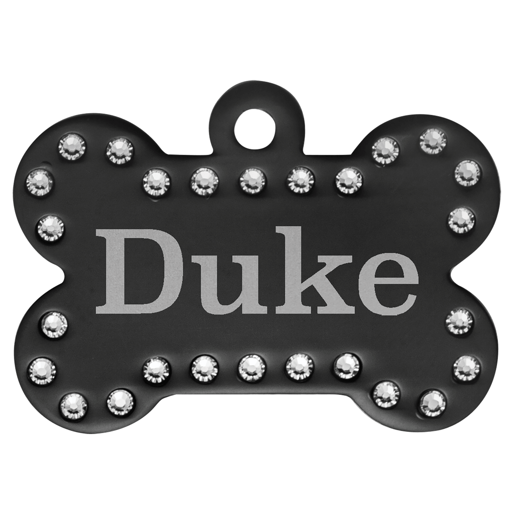 Black Engravable Anodized Aluminum Swarovski Bling Bone with Tab - 1 1/2" x 1"