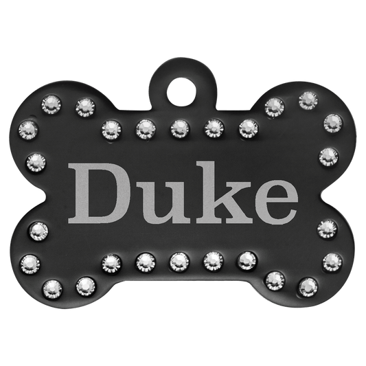 Black Engravable Anodized Aluminum Swarovski Bling Bone with Tab - 1 1/2" x 1"