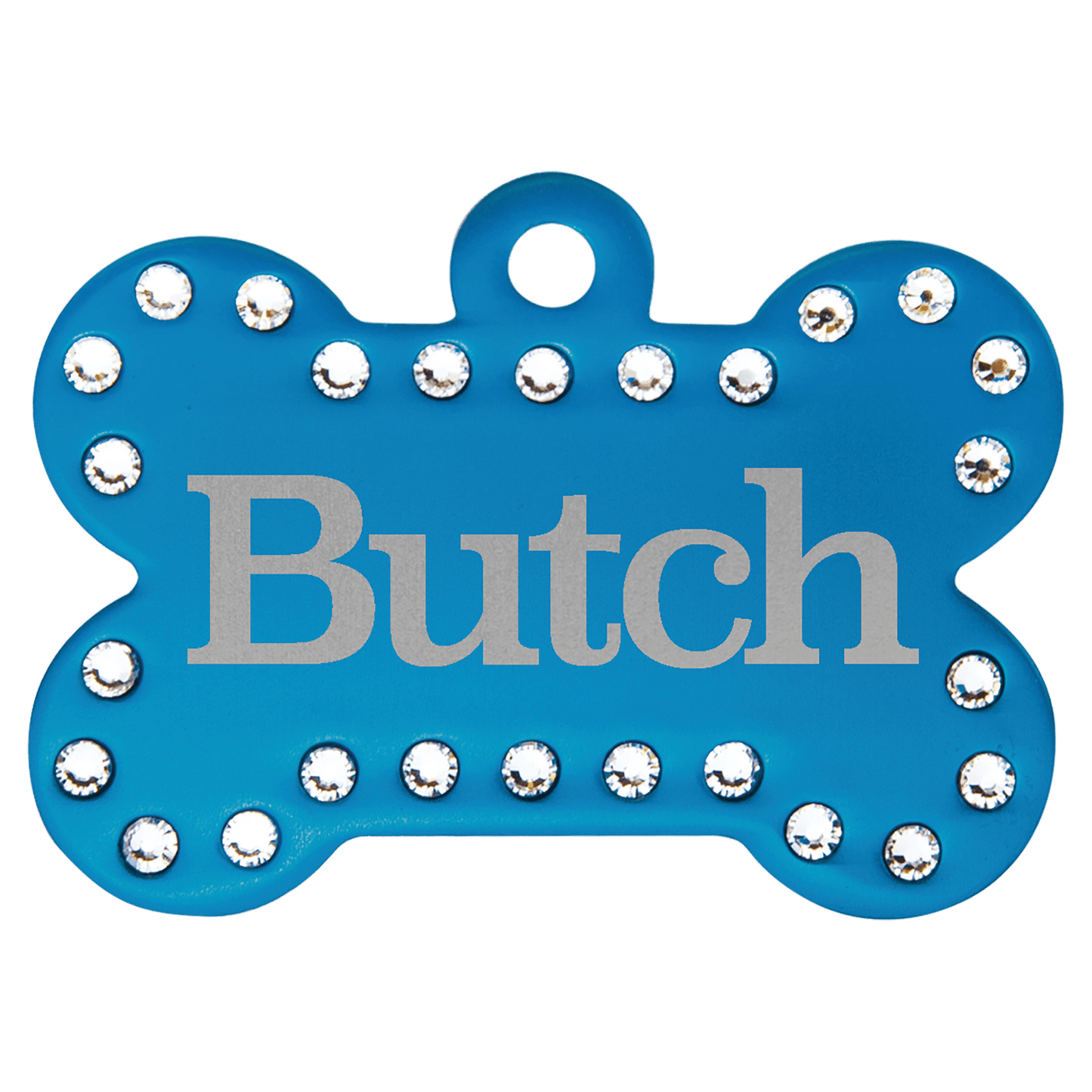 Blue Engravable Anodized Aluminum Swarovski Bling Bone with Tab - 1 1/2" x 1"