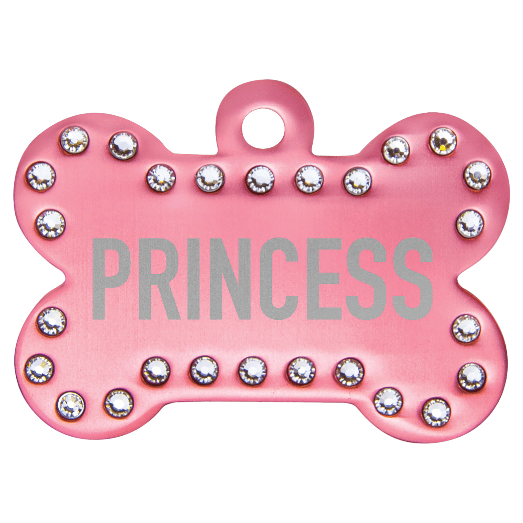 Pink Engravable Anodized Aluminum Swarovski Bling Bone with Tab - 1 1/2" x 1"