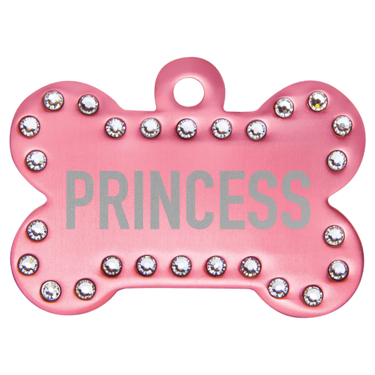 Pink Engravable Anodized Aluminum Swarovski Bling Bone with Tab - 1 1/2" x 1"