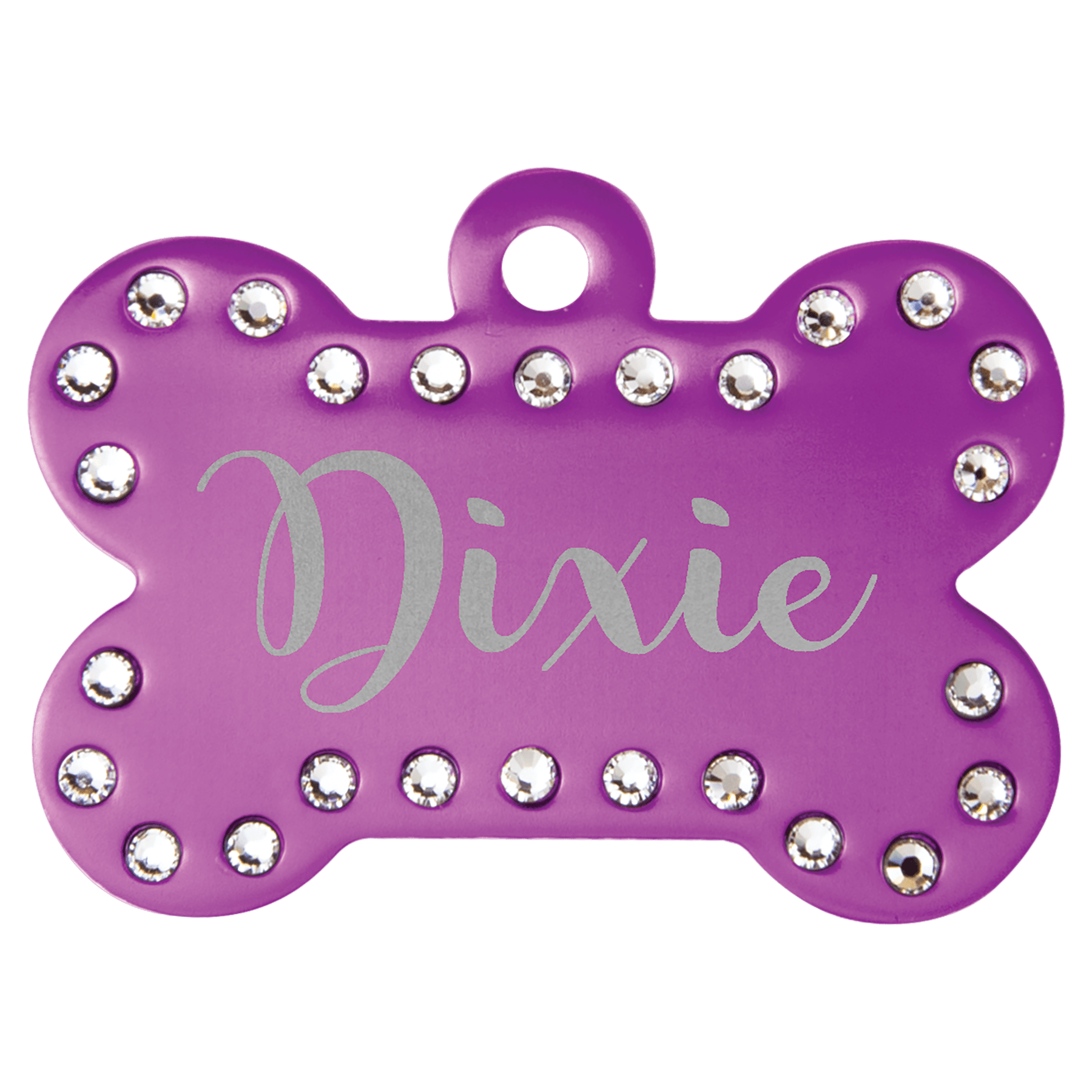 Purple Engravable Anodized Aluminum Swarovski Bling Bone with Tab - 1 1/2" x 1"