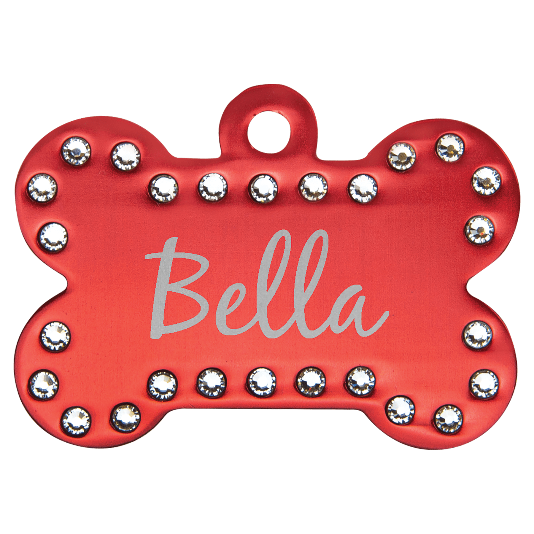 Red Engravable Anodized Aluminum Swarovski Bling Bone with Tab - 1 1/2" x 1"