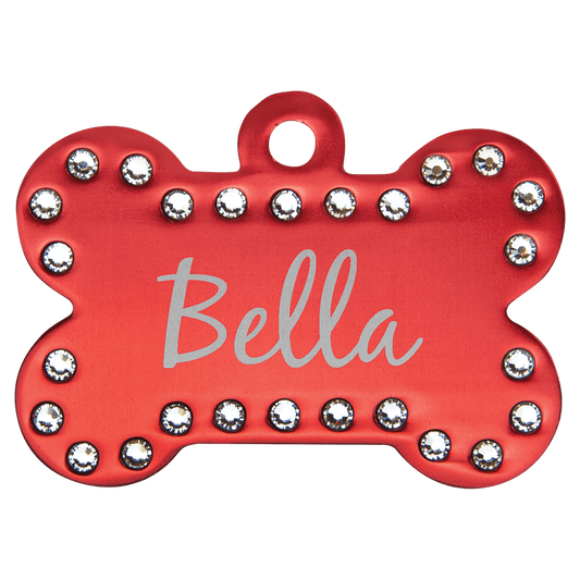 Red Engravable Anodized Aluminum Swarovski Bling Bone with Tab - 1 1/2" x 1"