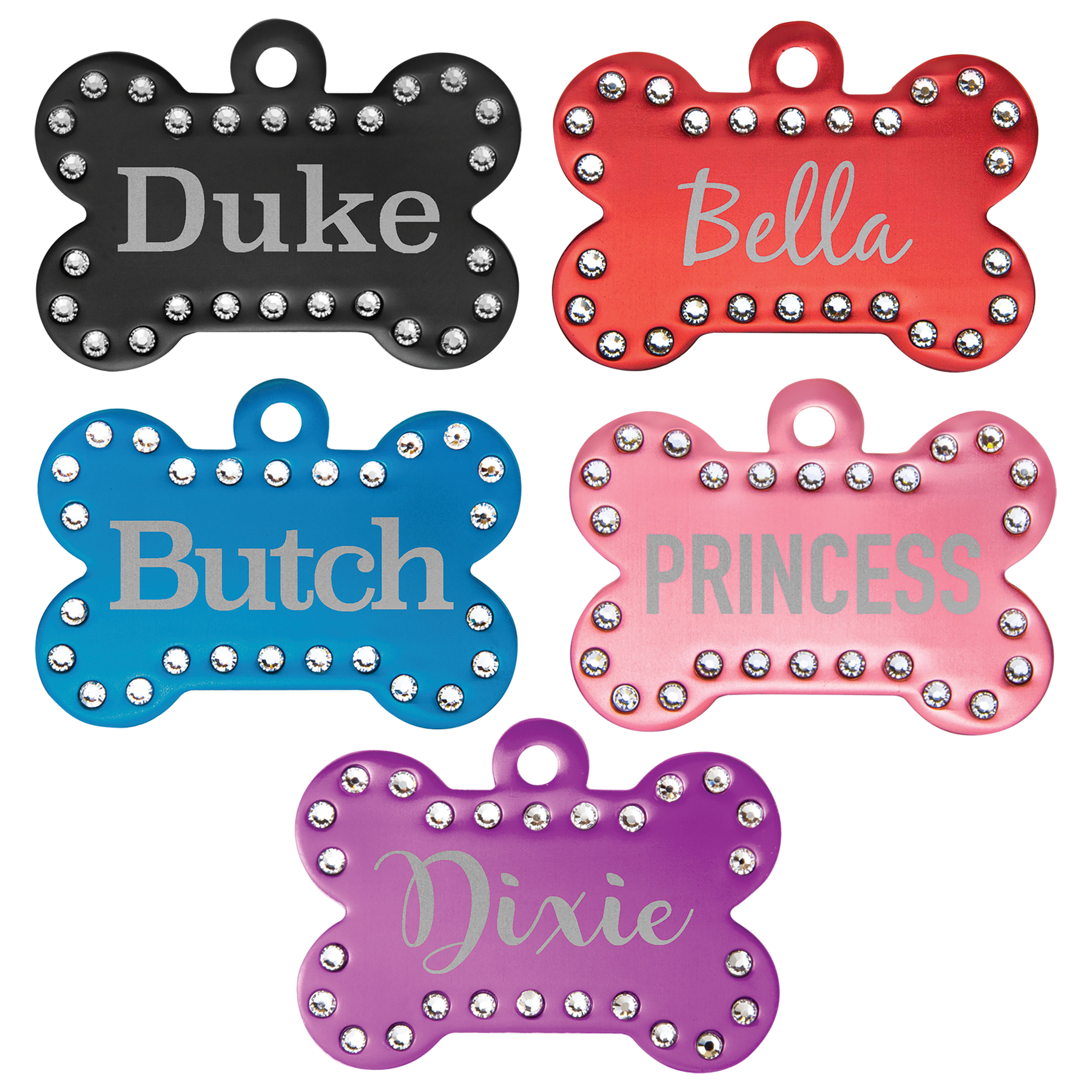 1 1/2" x 1" Laserable Anodized Aluminum Swarovski Bling Bone with Tab Set