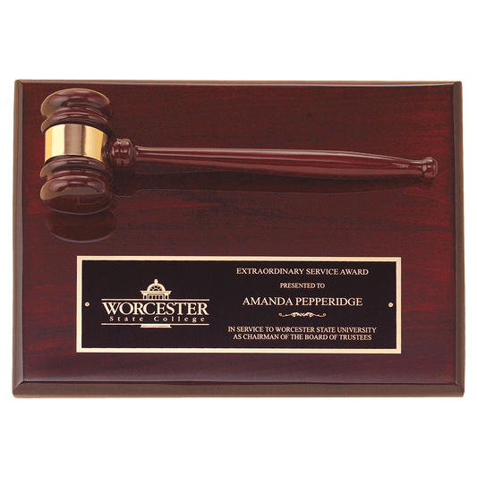 9" x 12" Rosewood Piano Finish Gavel Plaque with Black Laserable Brass Plate
