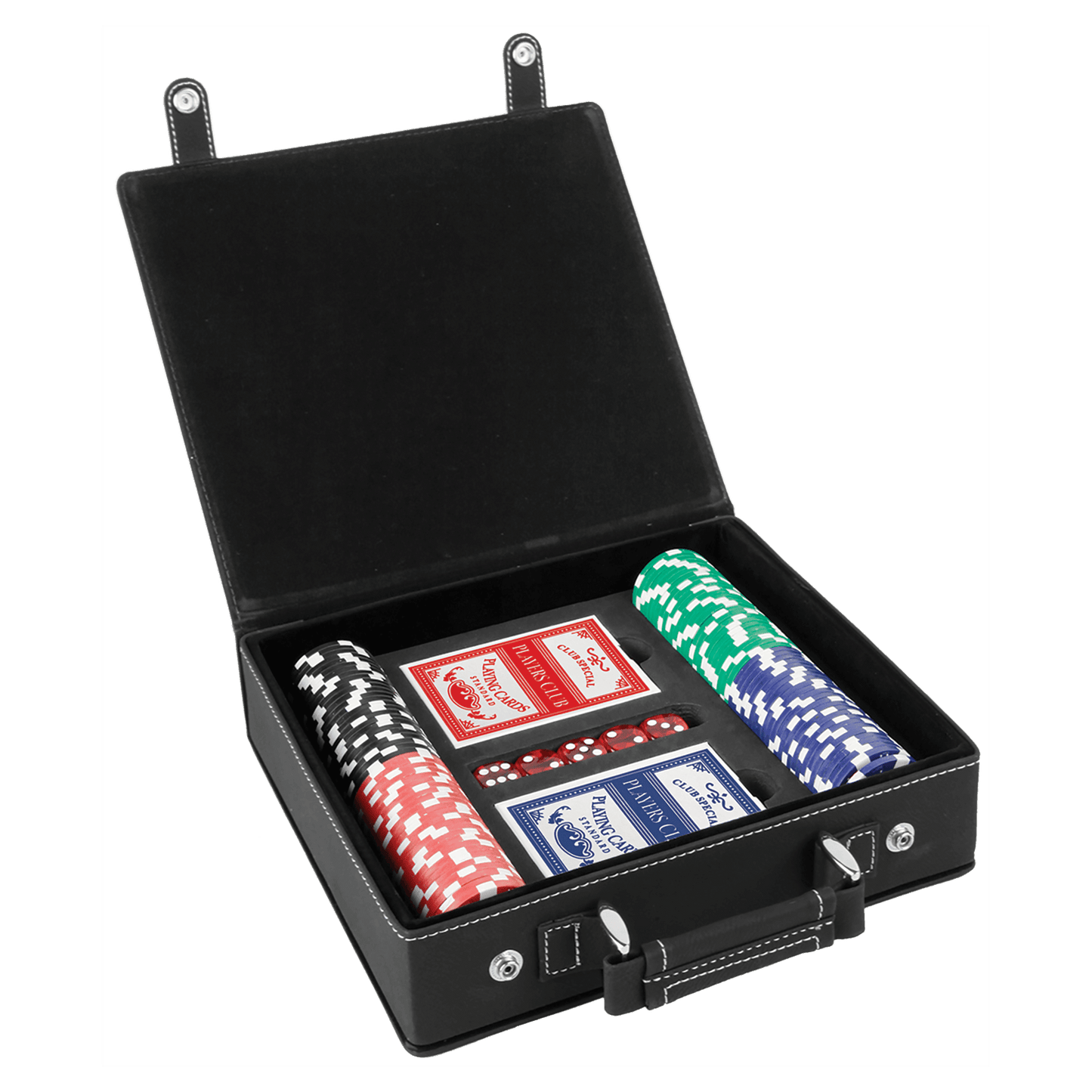 Black/Silver Engravable Leatherette 100 Chip Poker Set