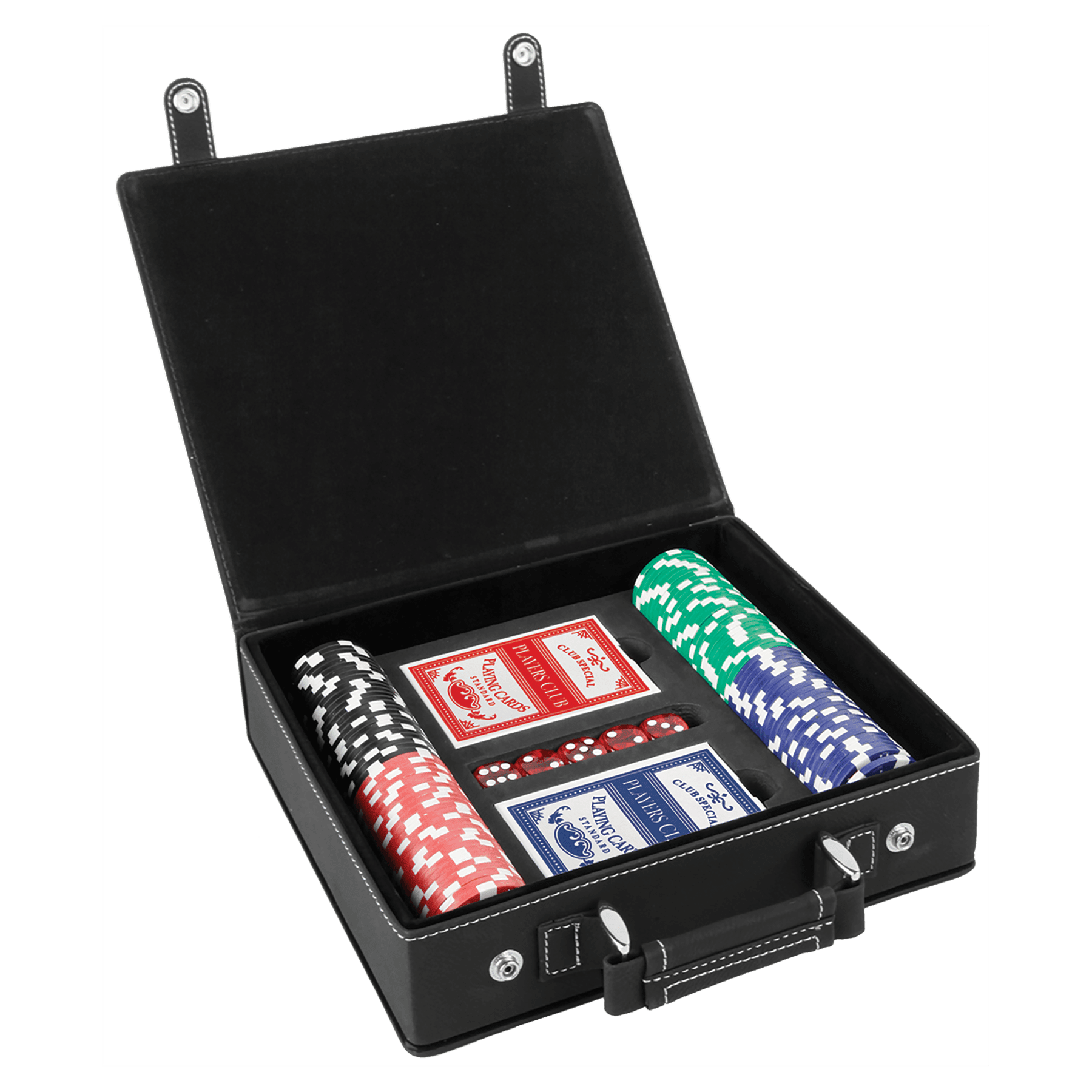 Black/Silver Engravable Leatherette 100 Chip Poker Set