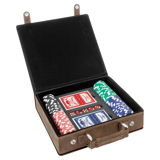 Rustic/Gold Engravable Leatherette 100 Chip Poker Set