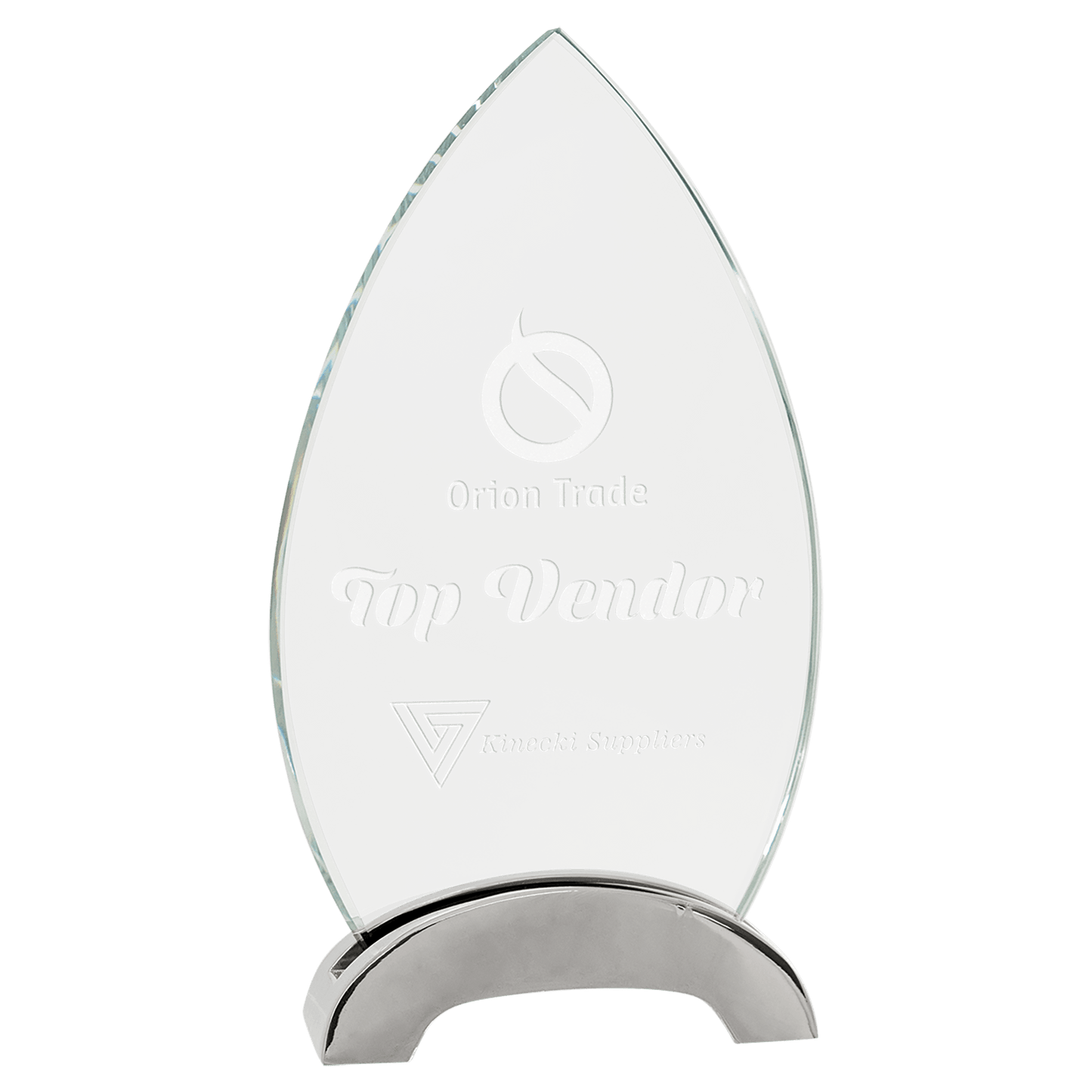 Oval Platinum Glass with Arch Metal Base - 7 1/2"