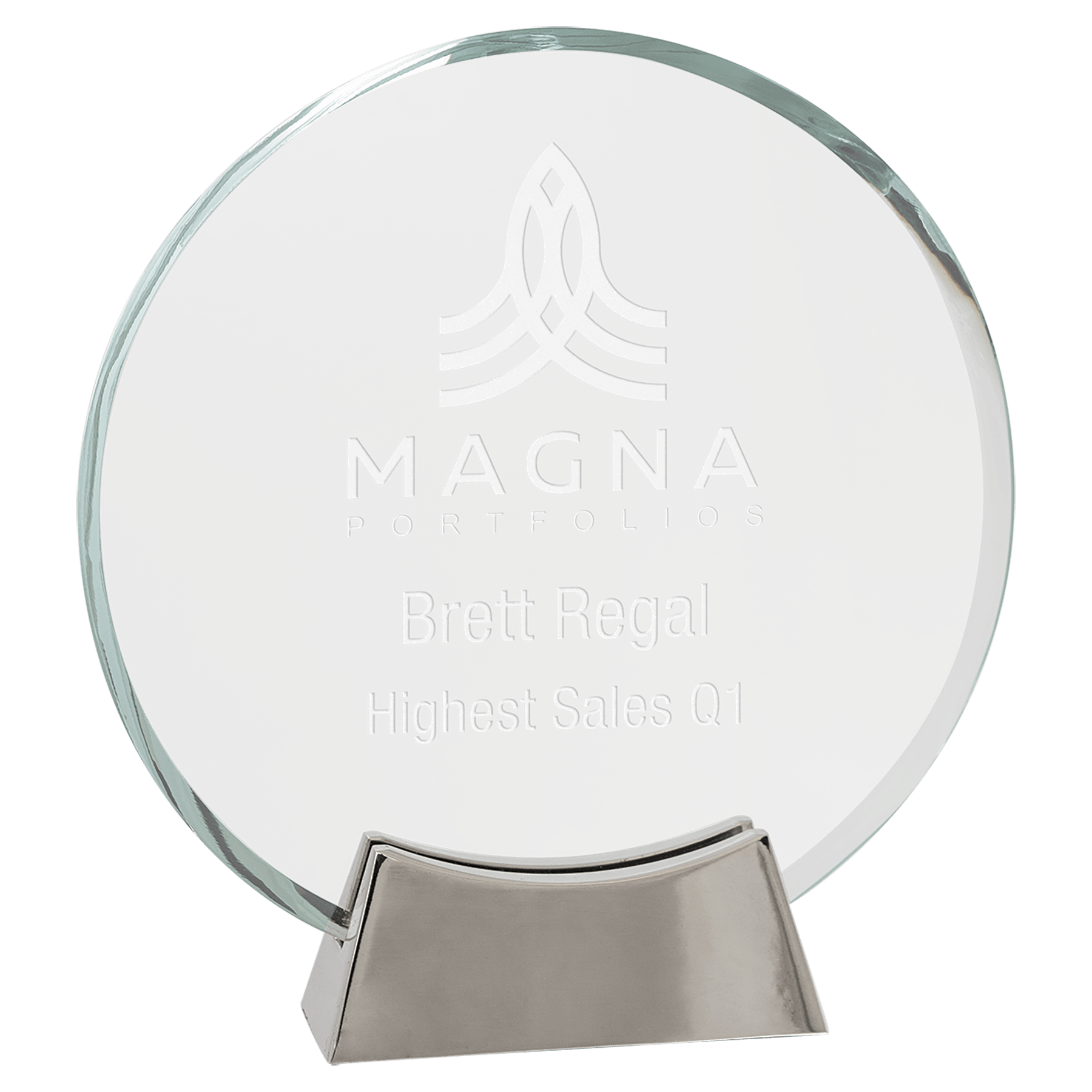 Round Platinum Glass with Full Metal Base - 7 1/4"