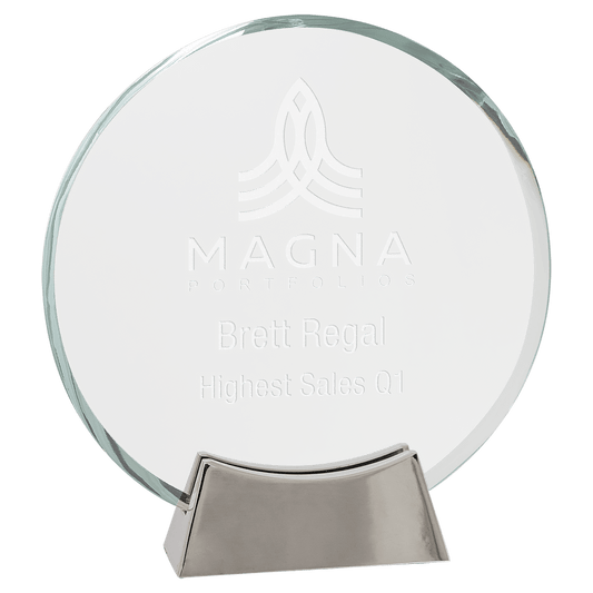 Round Platinum Glass with Full Metal Base - 7 1/4"