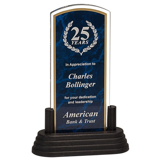 3" x 7" Blue Marbleized Arch Pop-In Acrylic (Base not included)