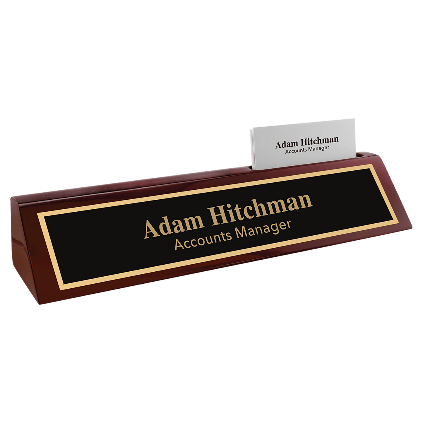 Rosewood Piano Finish Desk Wedge with Business Card Holder - 10 1/2"