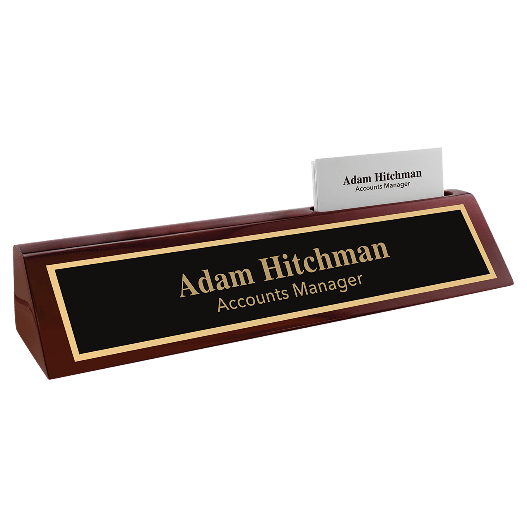 Rosewood Piano Finish Desk Wedge with Business Card Holder - 10 1/2"