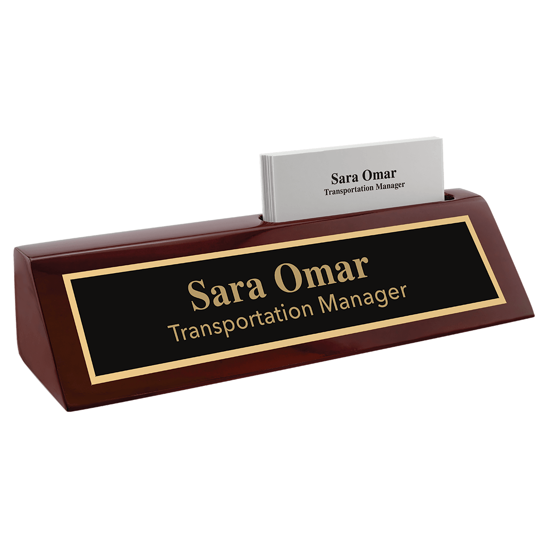 Rosewood Piano Finish Desk Wedge with Business Card Holder - 8 1/2"