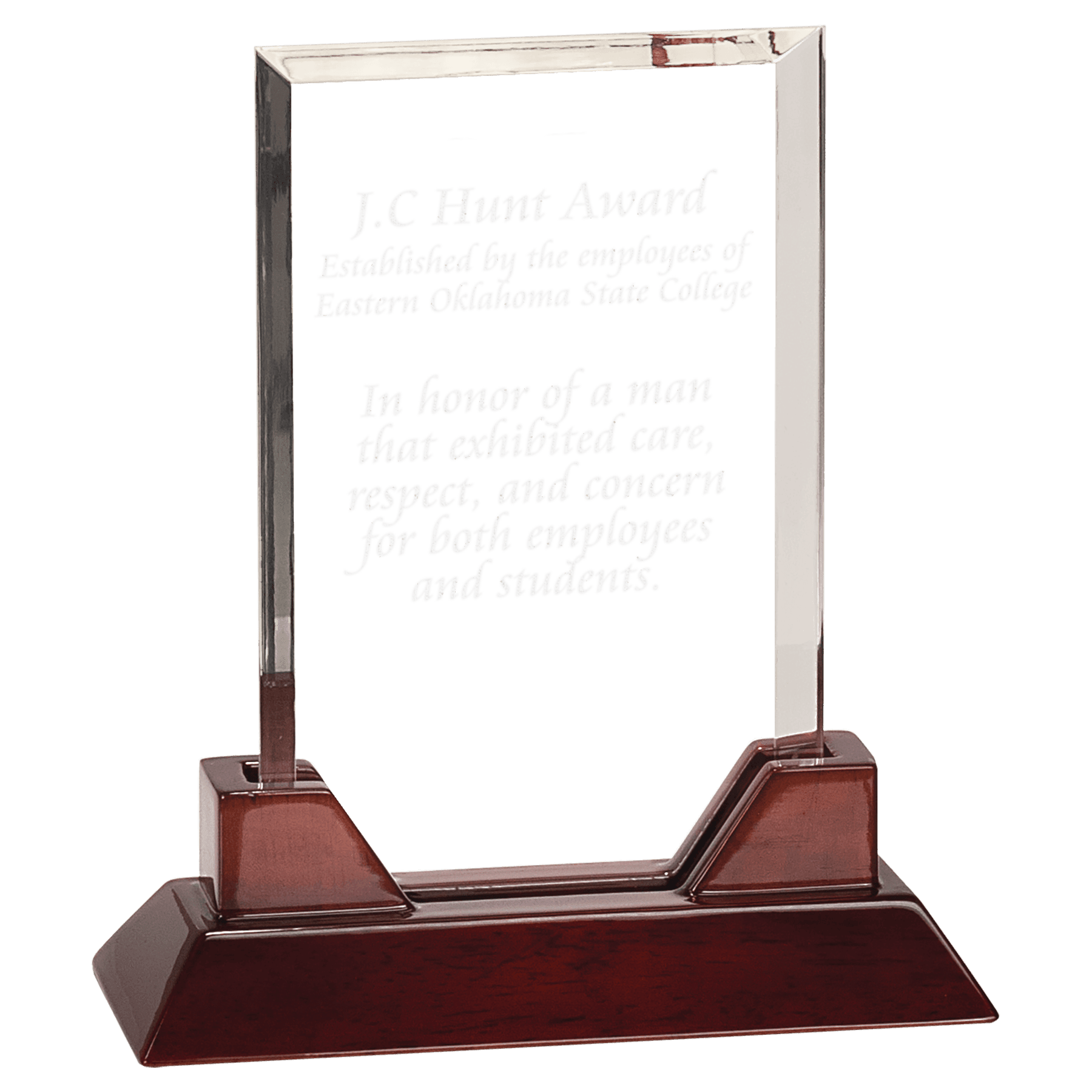 Rectangle Prestige Acrylic with Rosewood Piano Finish Base - 9 3/4"