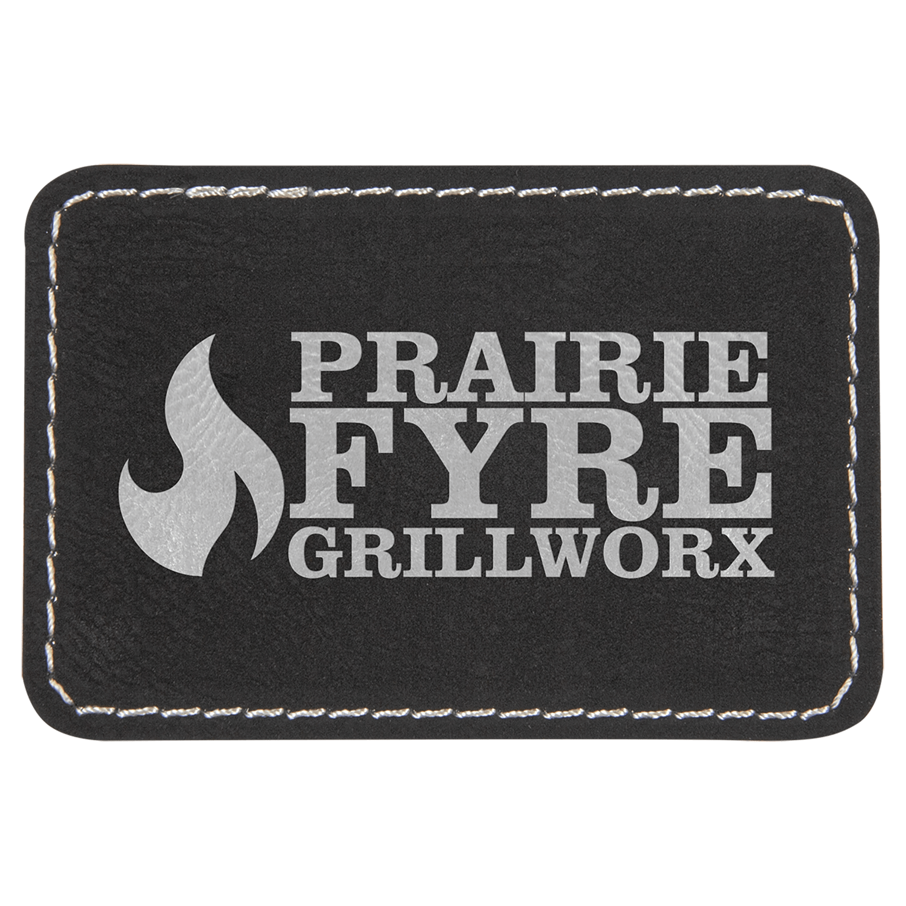 Rectangle Black/Silver Engravable Leatherette Patch with Adhesive - 3" x 2"