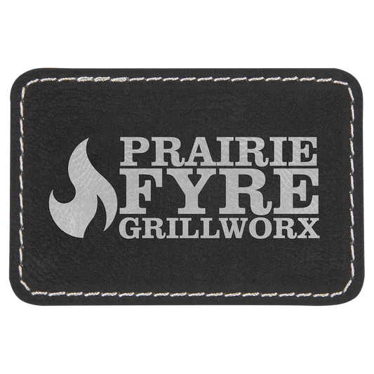 Rectangle Black/Silver Engravable Leatherette Patch with Adhesive - 3" x 2"