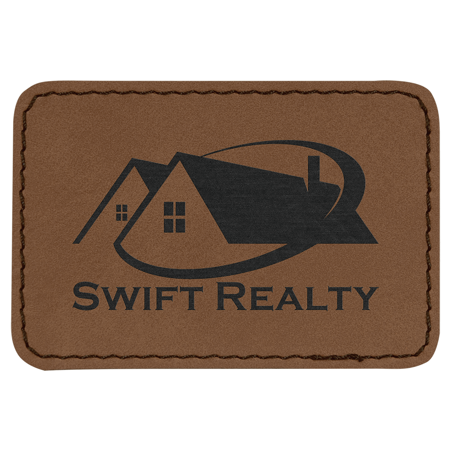 Rectangle Dark Brown Engravable Leatherette Patch with Adhesive - 3" x 2"