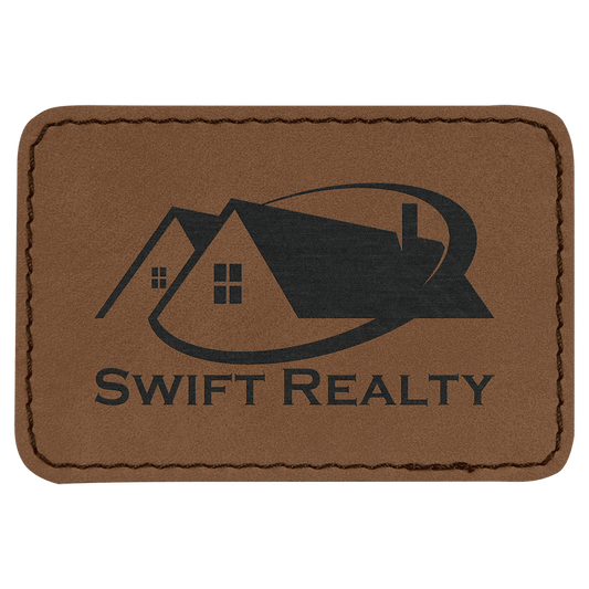 Rectangle Dark Brown Engravable Leatherette Patch with Adhesive - 3" x 2"