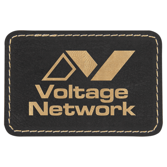 Rectangle Black/Gold Engravable Leatherette Patch with Adhesive - 3" x 2"