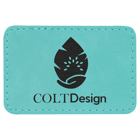 Rectangle Teal Engravable Leatherette Patch with Adhesive - 3" x 2"