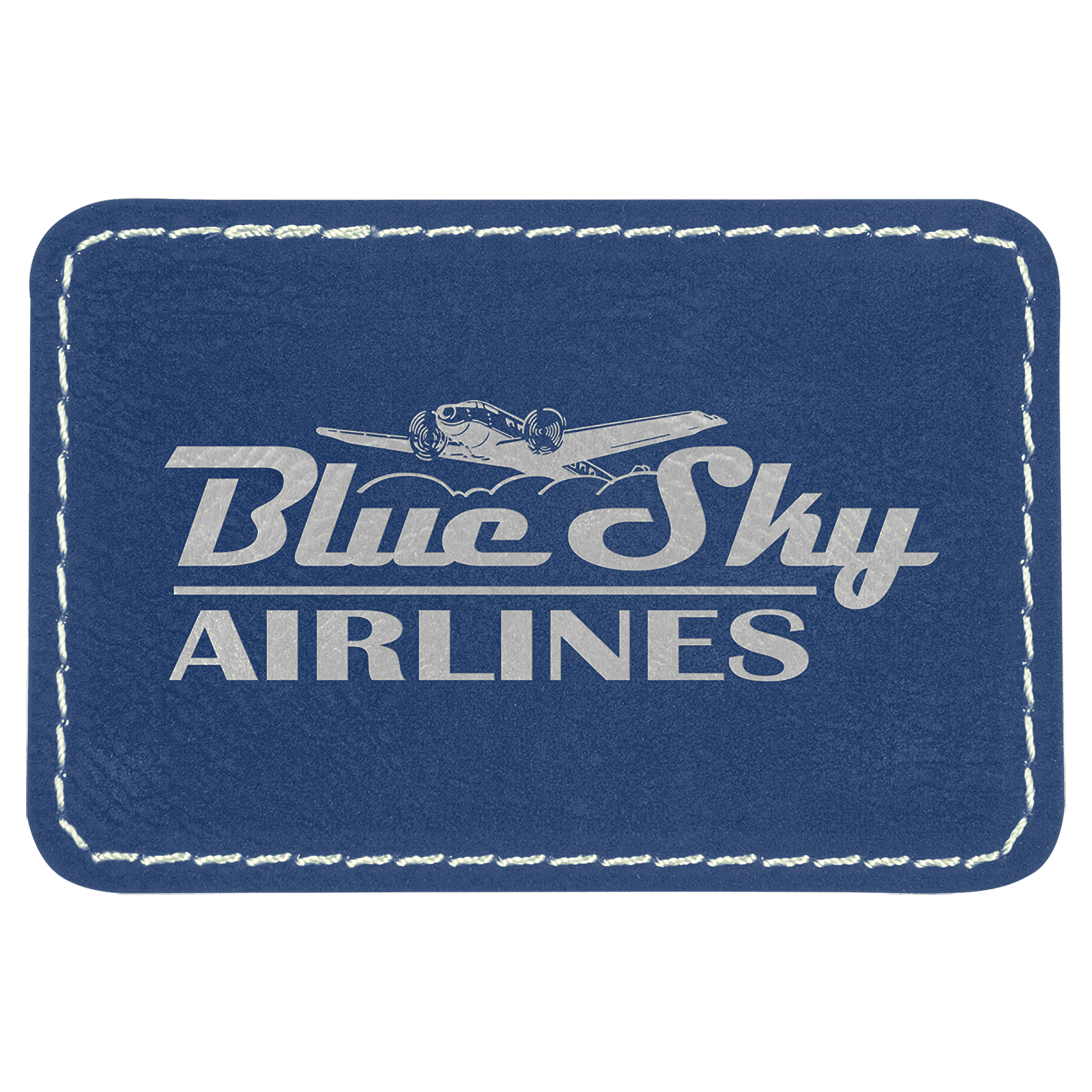 Rectangle Blue/Silver Engravable Leatherette Patch with Adhesive - 3" x 2"