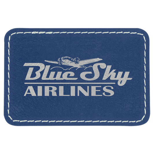 Rectangle Blue/Silver Engravable Leatherette Patch with Adhesive - 3" x 2"