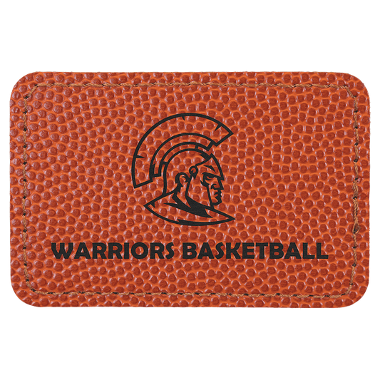 Rectangle Basketball Engravable Leatherette Patch with Adhesive - 3" x 2"