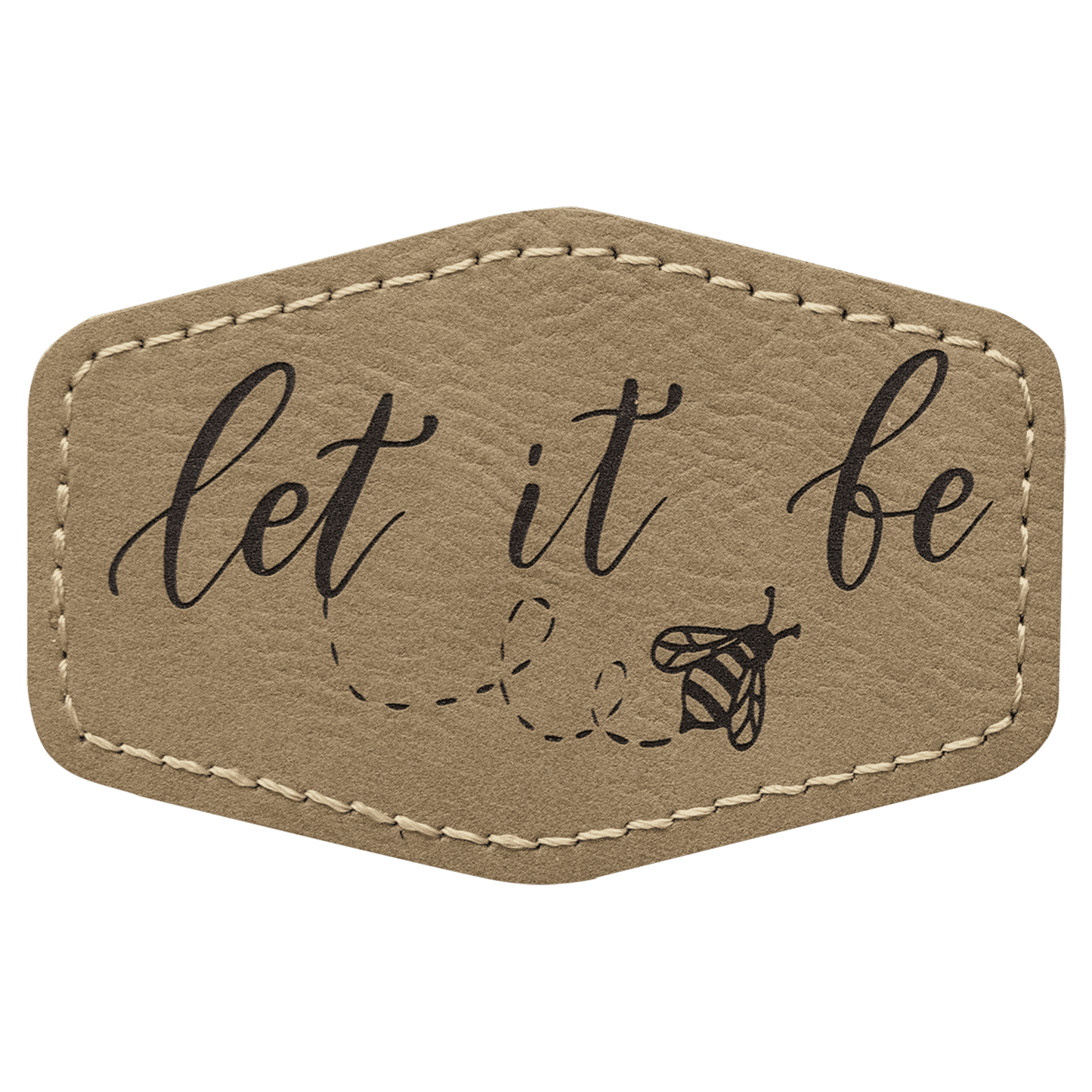 Hex Light Brown Engravable Leatherette Patch with Adhesive - 3" x 2"