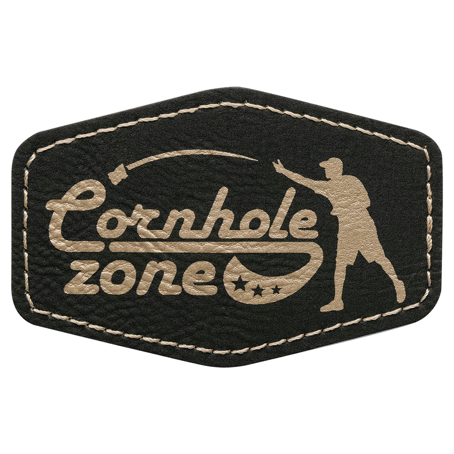 Hex Black/Gold Engravable Leatherette Patch with Adhesive - 3" x 2"