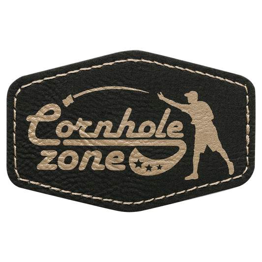 Hex Black/Gold Engravable Leatherette Patch with Adhesive - 3" x 2"