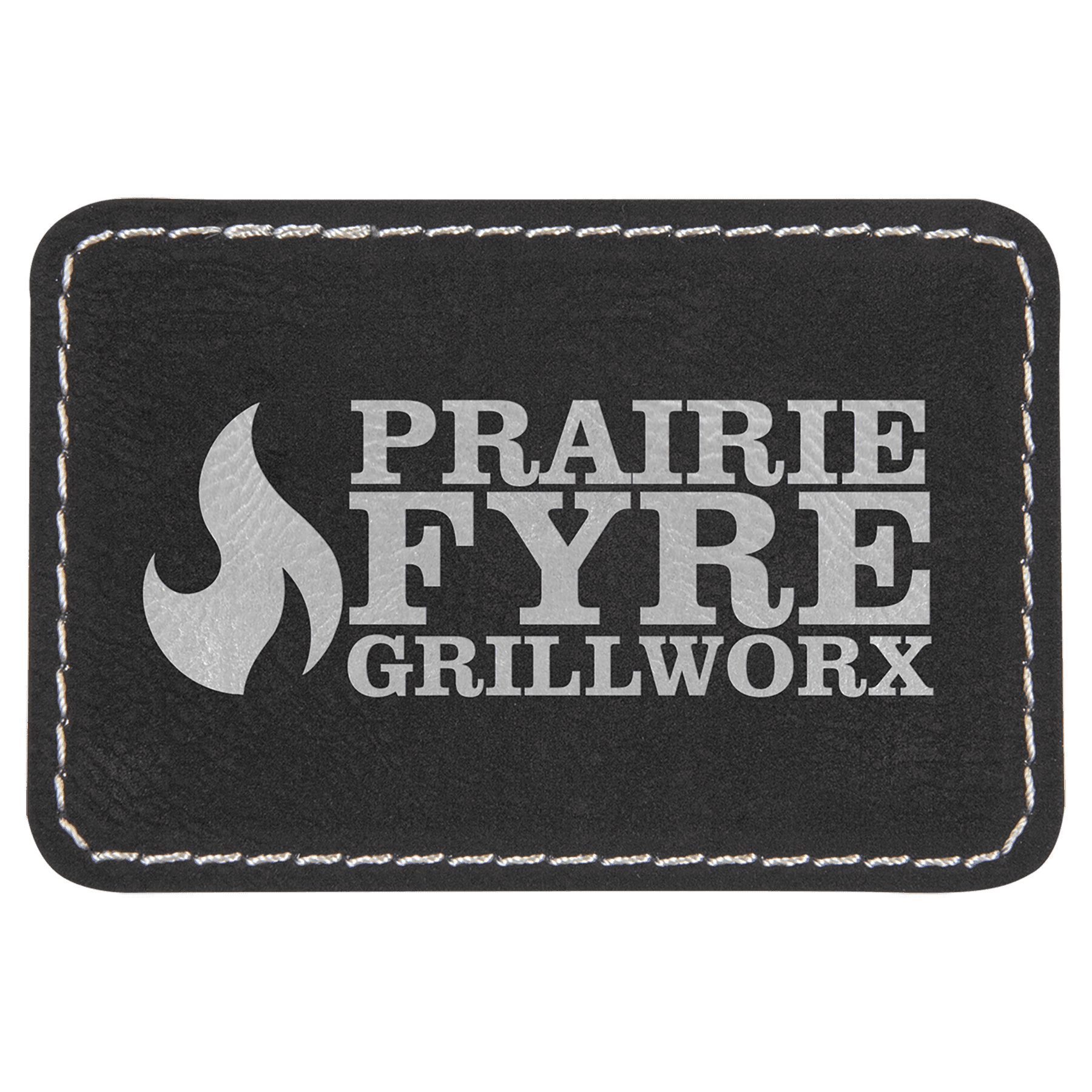 Black/Silver Engravable Leatherette Rectangle Patch with Kota Pro Adhesive - 3" x 2"