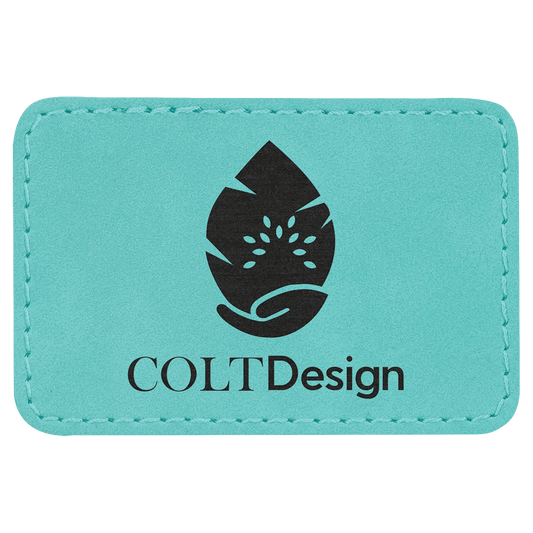 Teal Engravable Leatherette Rectangle Patch with Kota Pro Adhesive - 3" x 2"