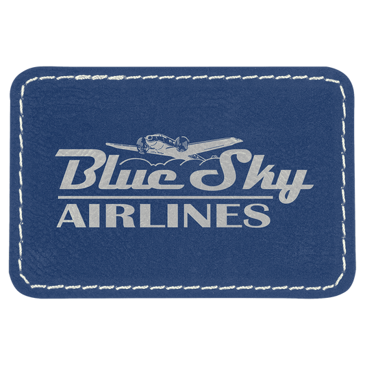 Blue/Silver Rectangle Patch Engravable Leatherette with Kota Pro Adhesive - 3" x 2"