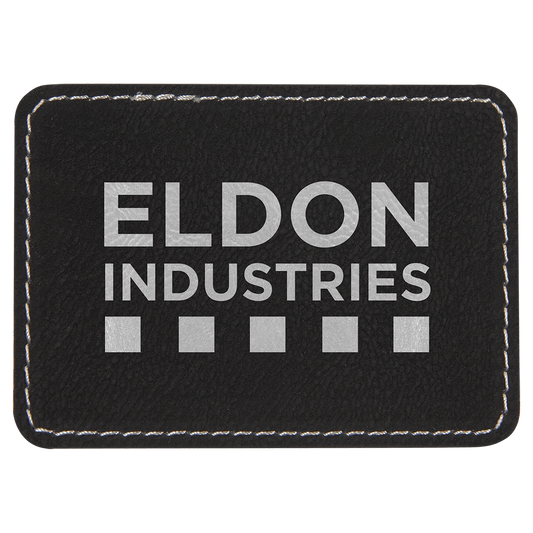 Rectangle Black/Silver Engravable Leatherette Patch with Adhesive - 3 1/2" x 2 1/2"