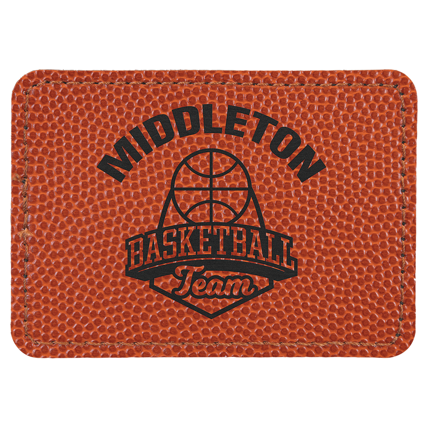 Rectangle Basketball Engravable Leatherette Patch with Adhesive - 3 1/2" x 2 1/2"